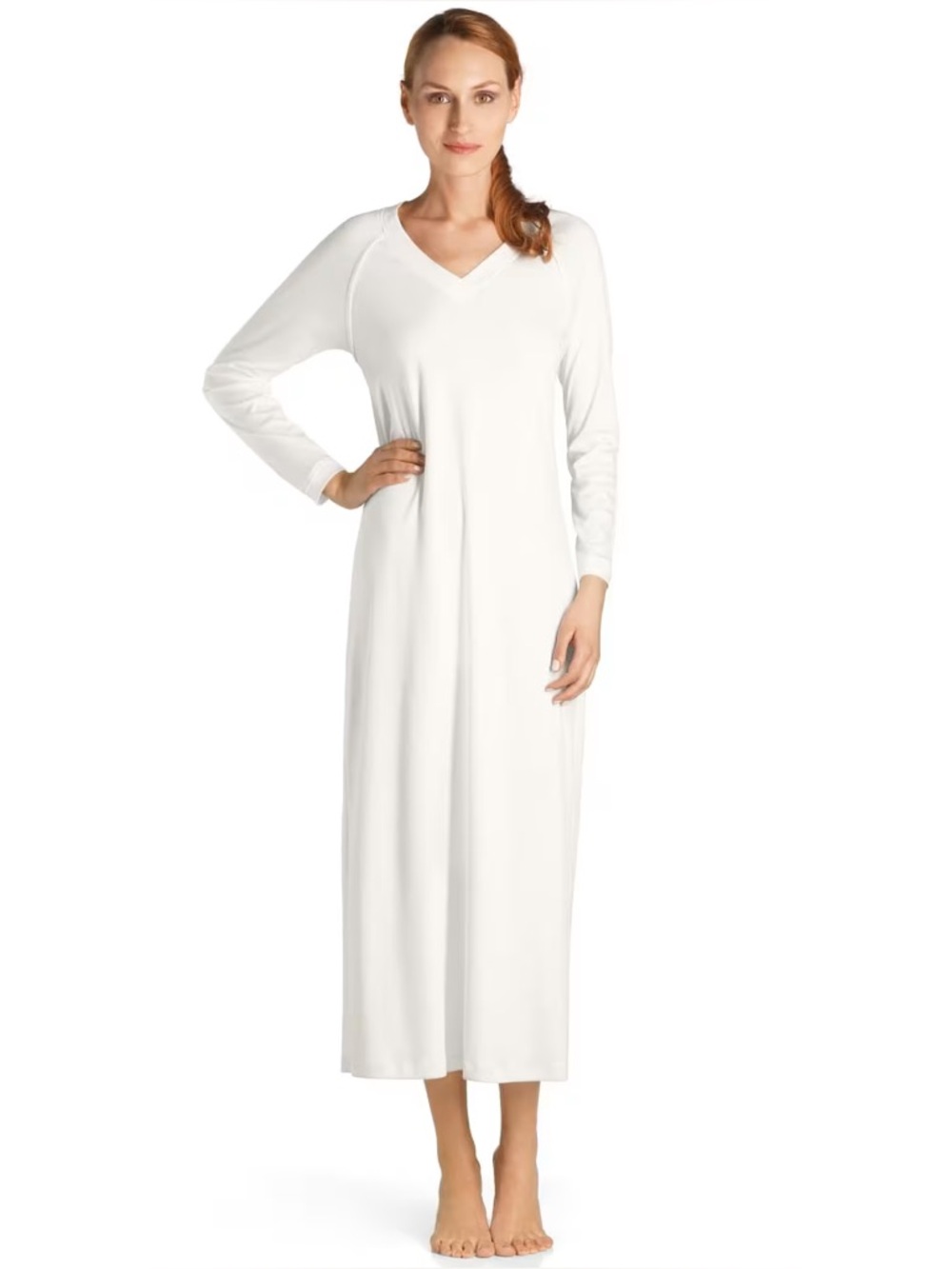 Hanro Pure Essence V Neck Nightgown Long Off White Size XL 100% Cotton EUC